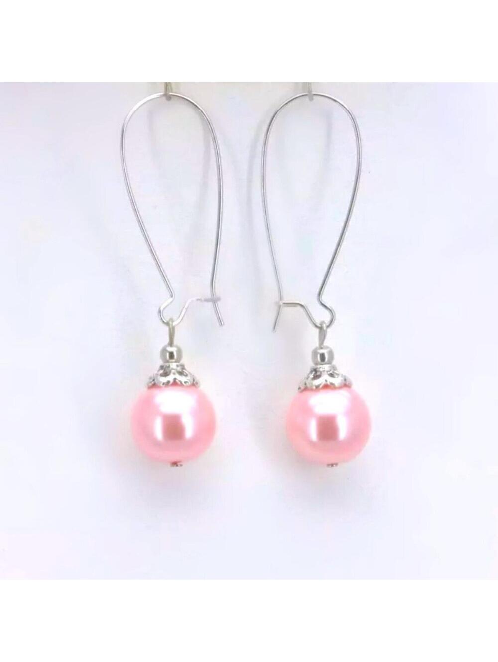 Pretty in Pink Pearls Set Necklace Bracelet Earrings - Picture 3 of 4